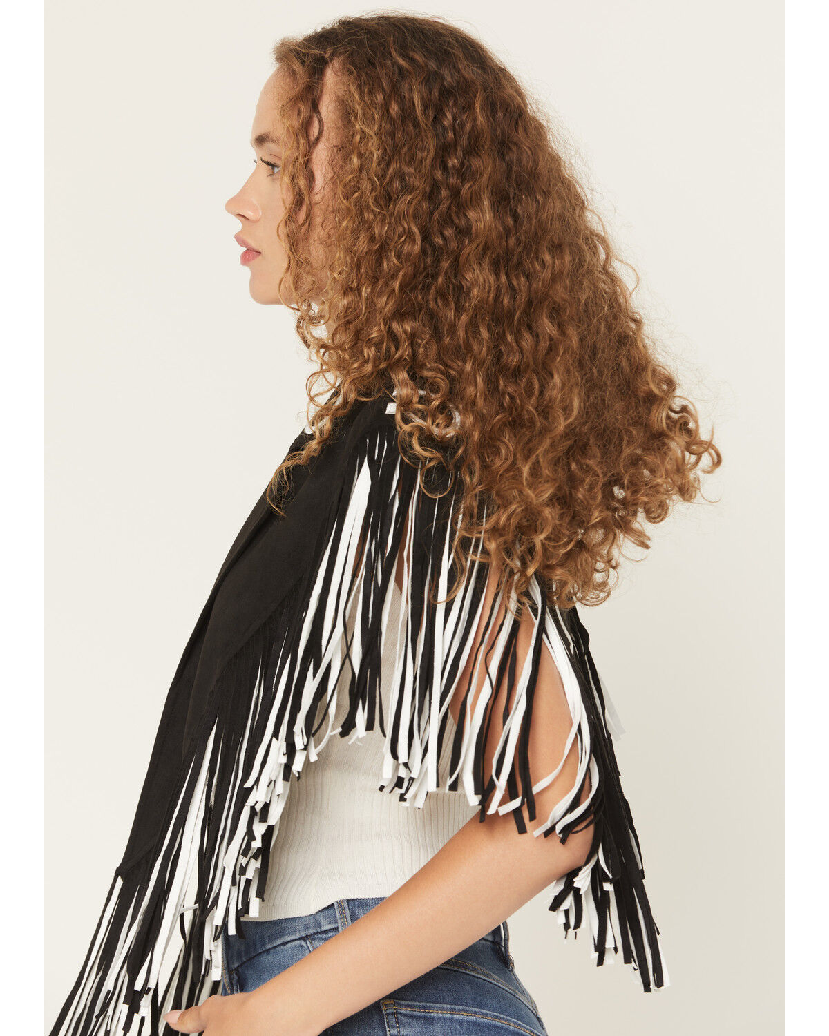 Image #2 - Saints & Hearts Women's Faux Suede Horseshoe Fringe Cape, Black, hi-res
