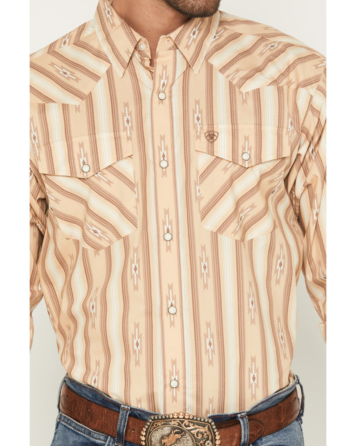 Image #3 - Ariat Men's Tommy Southwestern Print Long Sleeve Snap Western Shirt, Tan, hi-res