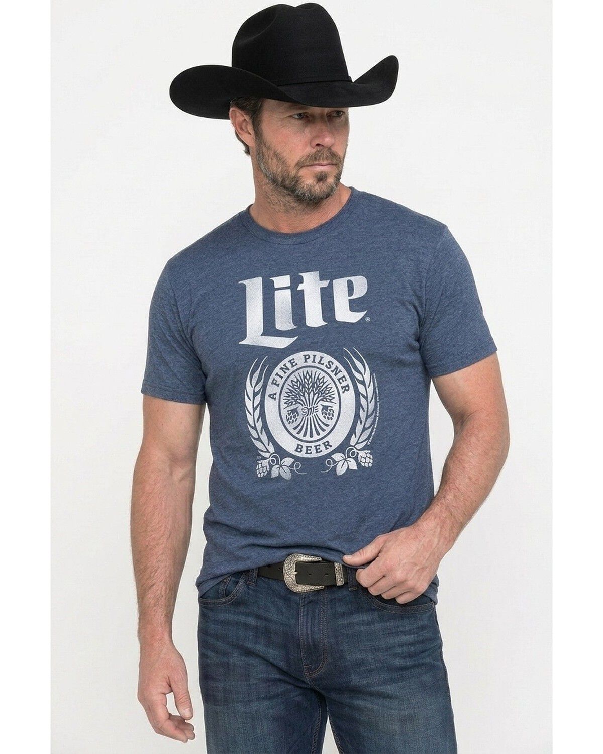 Image #1 - Miller Men's Lite Logo Classic Short Sleeve Graphic T-Shirt, Navy, hi-res