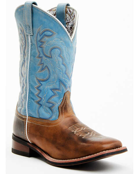 Laredo Women's Darla Embroidered Burnished Leather Western Boots - Broad Square Toe, Light Blue, hi-res