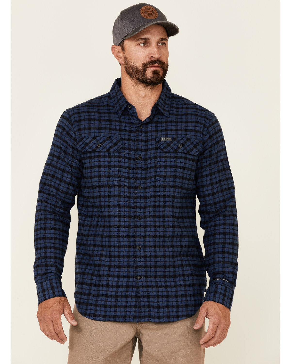Image #1 - Columbia Men's Flare Gun Small Plaid Print Long Sleeve Button Down Western Flannel Shirt, Blue, hi-res
