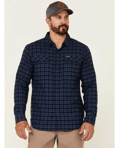 Columbia Men's Flare Gun Small Plaid Print Long Sleeve Button Down Western Flannel Shirt , Blue, hi-res