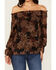 Image #3 - Wild Moss Women's Floral Pais Off The Shoulder Long Sleeve Top, Dark Brown, hi-res