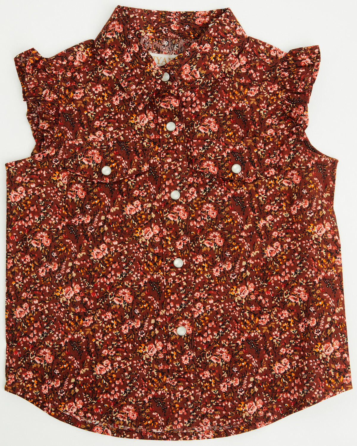 Image #1 - Shyanne Toddler Girls' Ditsy Ruffle Sleeve Snap Western Stretch Shirt, Mahogany, hi-res