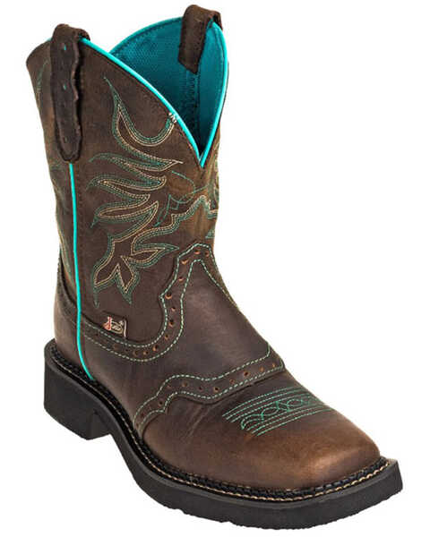 Justin Women's Mandra Chocolate Western Boots - Wide Square Toe, Chocolate, hi-res