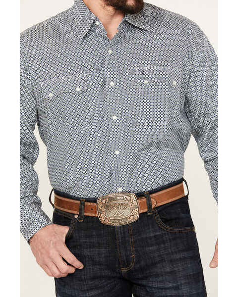 Image #3 - Stetson Men's Geo Print Long Sleeve Pearl Snap Western Shirt, Sage, hi-res