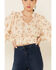 Angie Women's Floral Smocked Long Sleeve Peasant Top , Ivory, hi-res