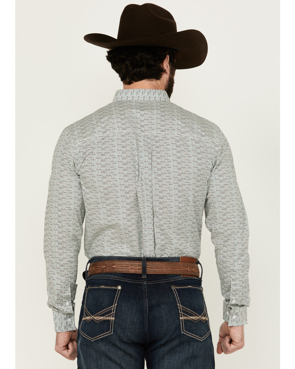 Image #4 - RANK 45® Men's Tunis Printed Long Sleeve Button-Down Performance Stretch Western Shirt, Ivory, hi-res