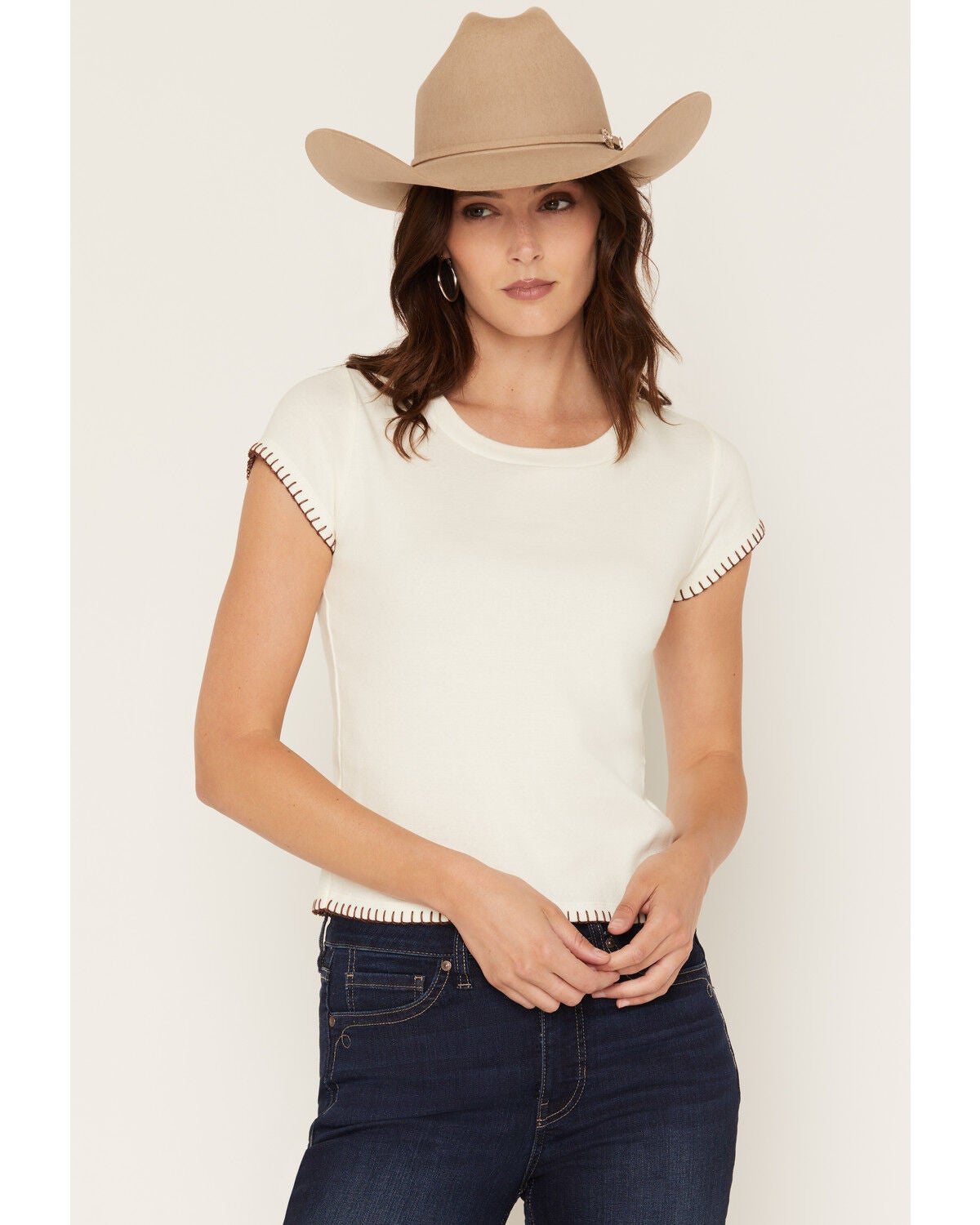 Cleo + Wolf Women's Whip Stitch Baby Tee, Ivory, hi-res