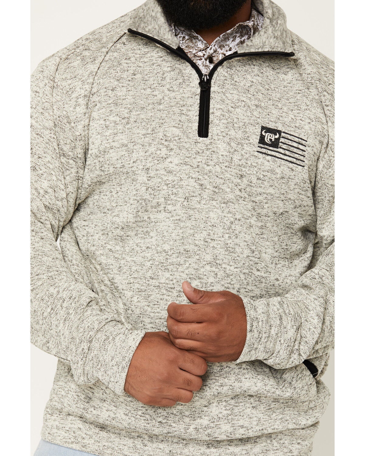 Image #3 - Cowboy Hardware Men's Steer Head Flag 1/4 Zip Pullover, Grey, hi-res