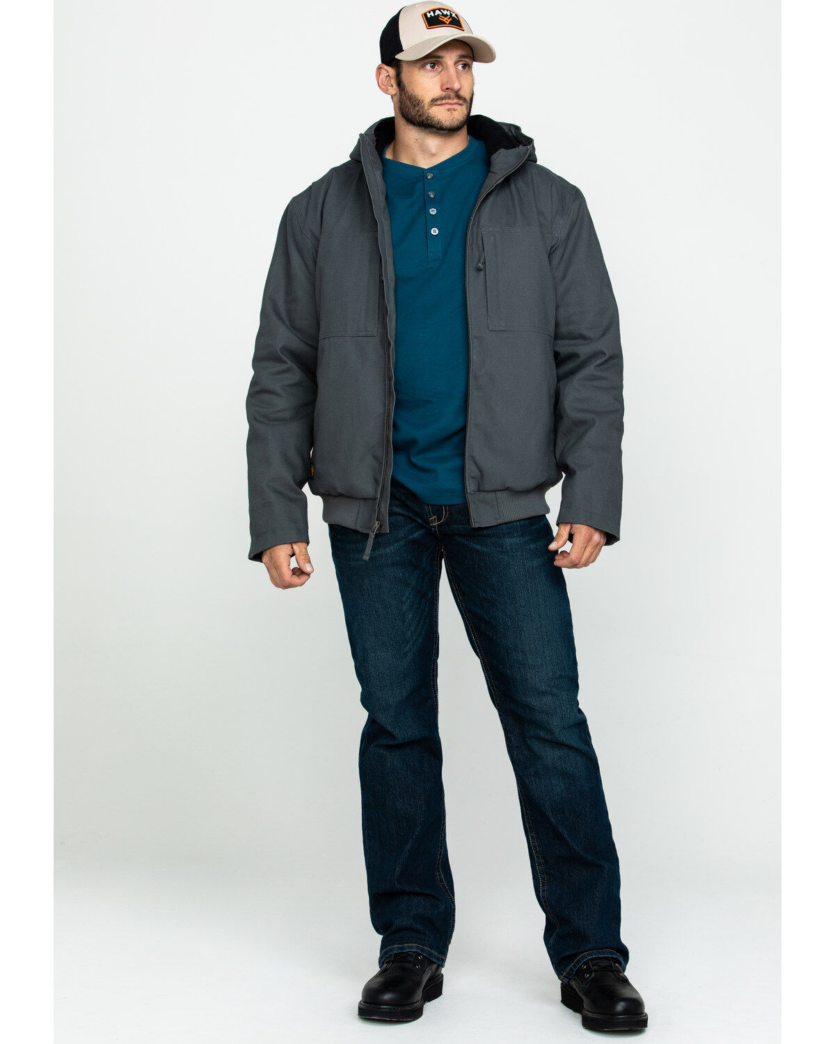 Image #6 - Hawx Men's Shadow Grey Canvas Quilted Bi-Swing Hooded Zip Front Jacket - Tall, , hi-res