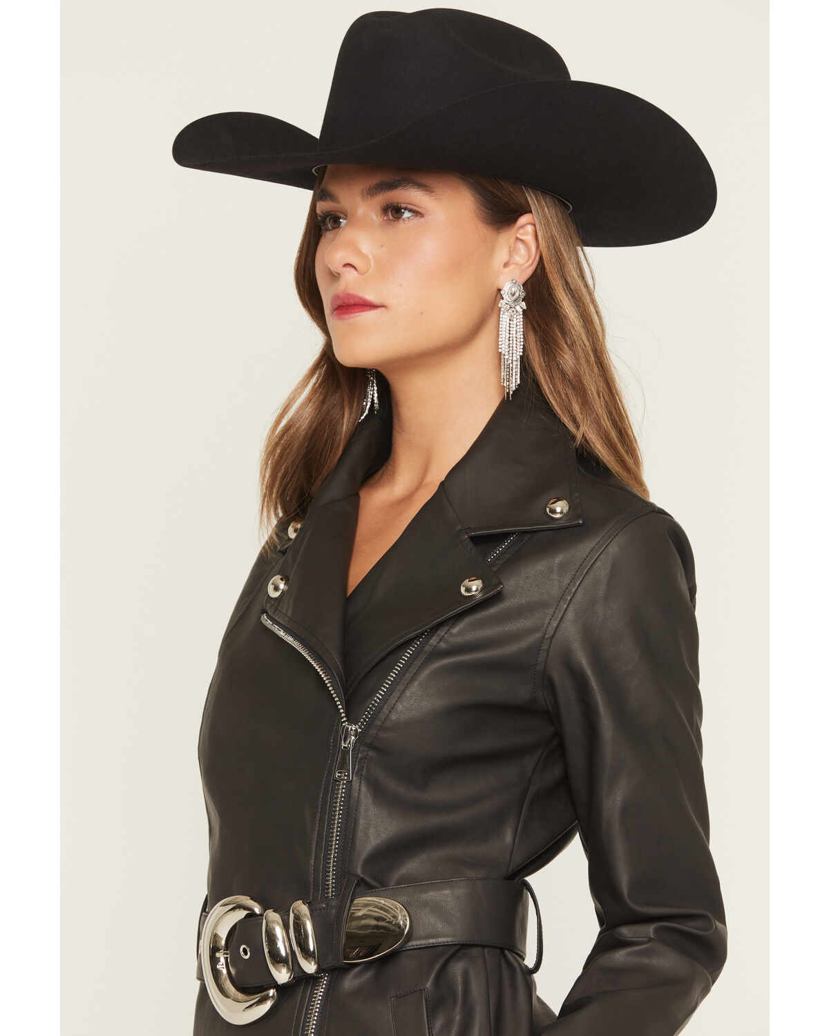 Image #2 - Show Me You Mumu Women's Faux Leather Belted Stapleton Long Sleeve Moto Mini Dress, Black, hi-res