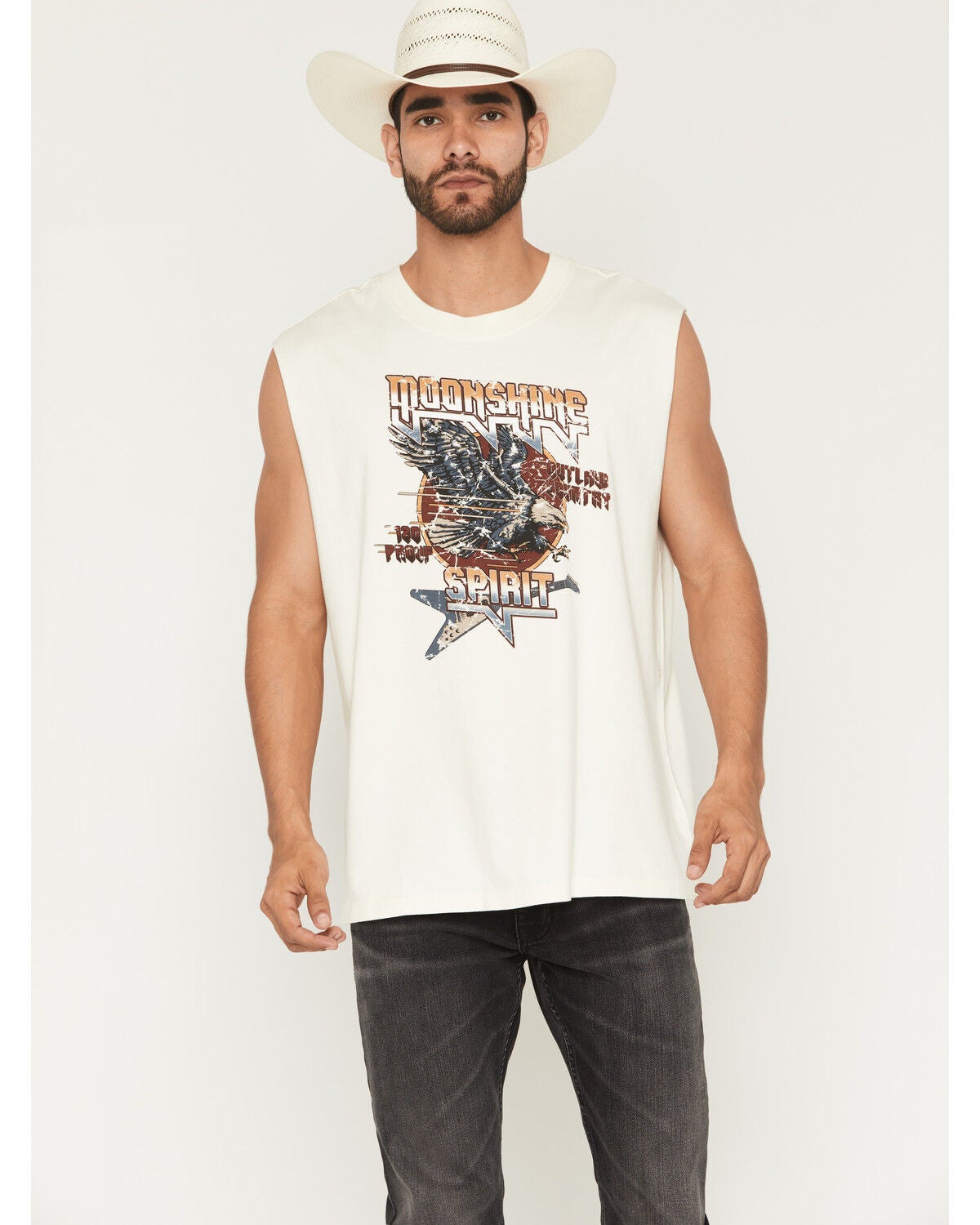 Moonshine Spirit&reg; Men's Flying Eagle Sleeveless Graphic Muscle T-Shirt, Natural, hi-res