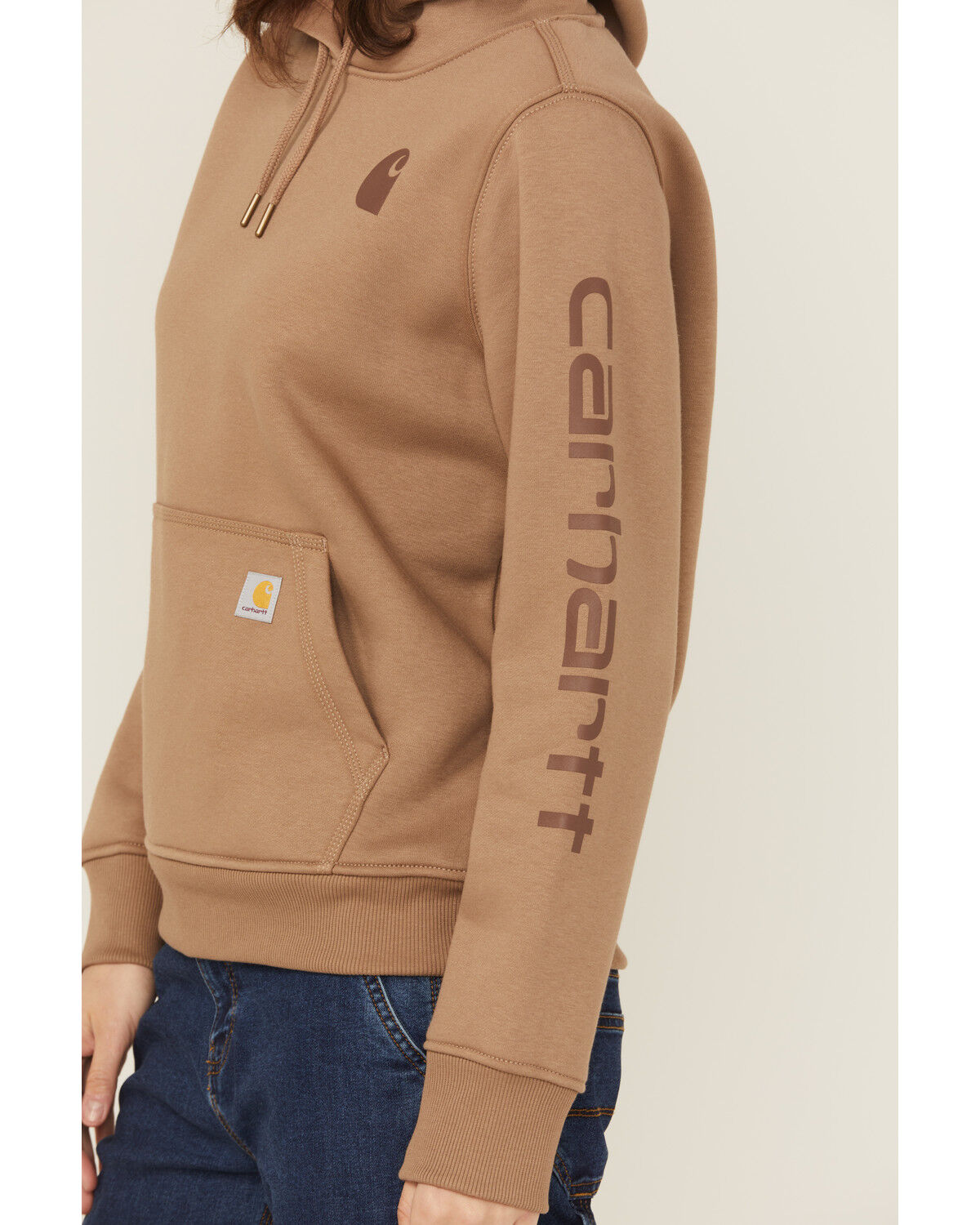 Image #3 - Carhartt Women's Relaxed Fit Midweight Logo Graphic Hoodie, Tan, hi-res