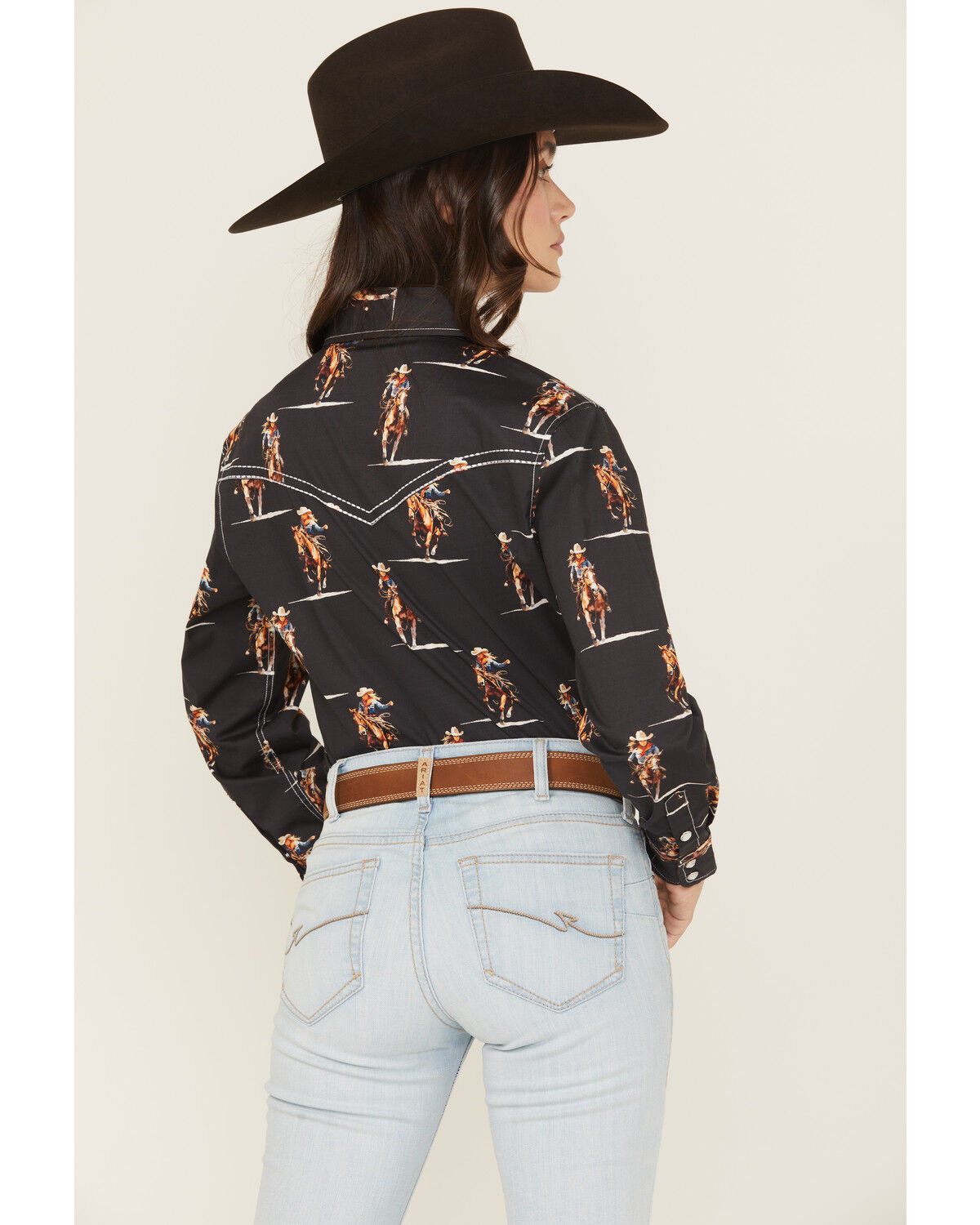 Image #4 - Cowgirl Hardware Women's Cowgirl Conversation Print Long Sleeve Snap Stretch Western Shirt, Black, hi-res