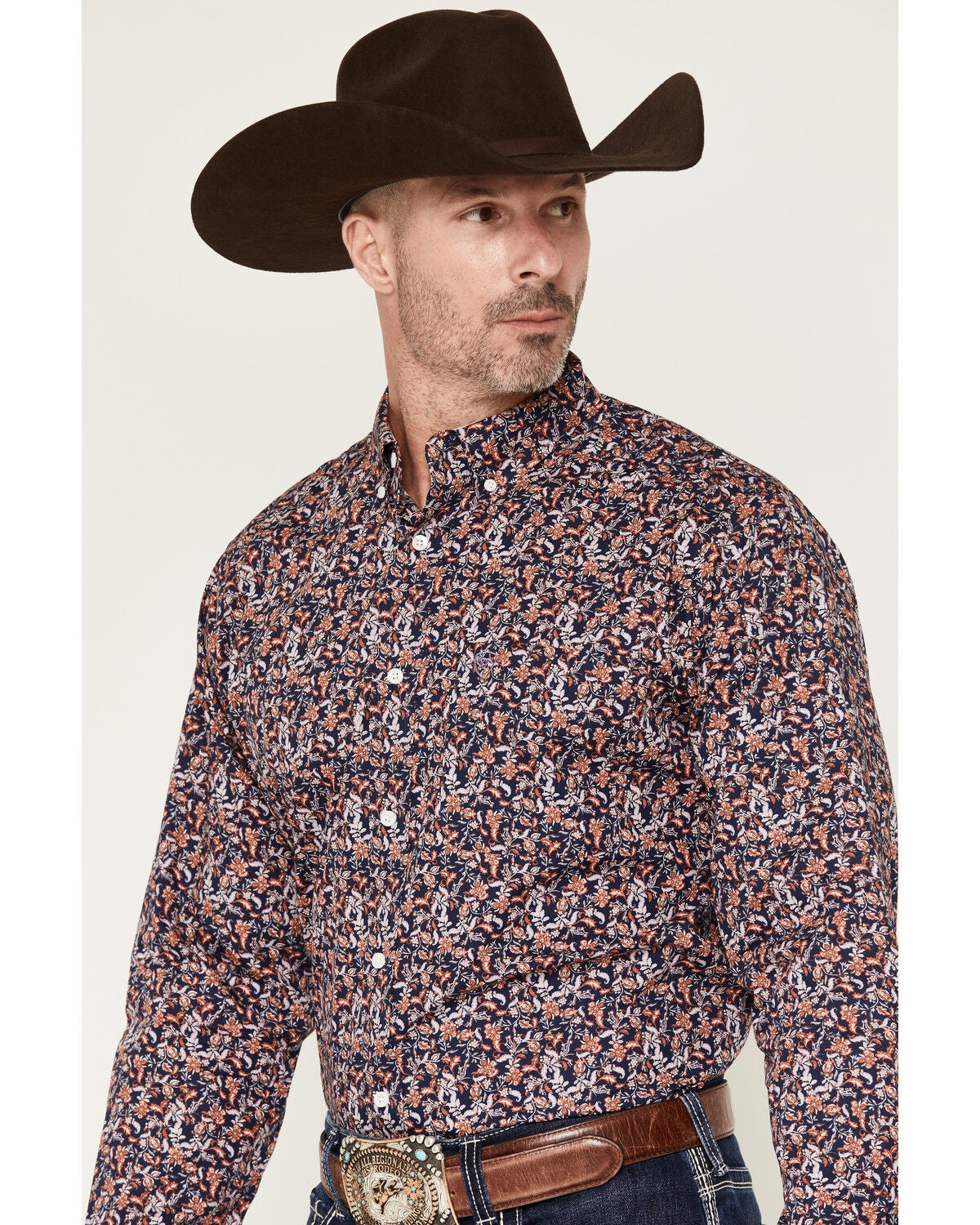 Image #2 - Ariat Men's Ward Floral Print Wrinkle Free Long Sleeve Button-Down Western Shirt, Purple, hi-res