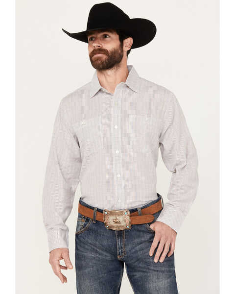 Image #1 - Resistol Men's Baker Plaid Print Long Sleeve Button Down Western Shirt, Brown/blue, hi-res