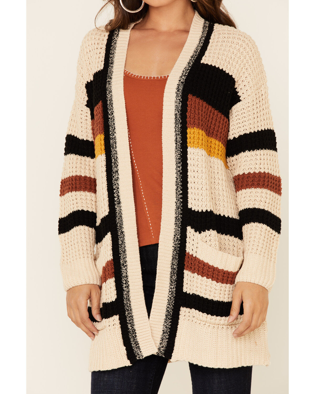hem and thread long open cardigan