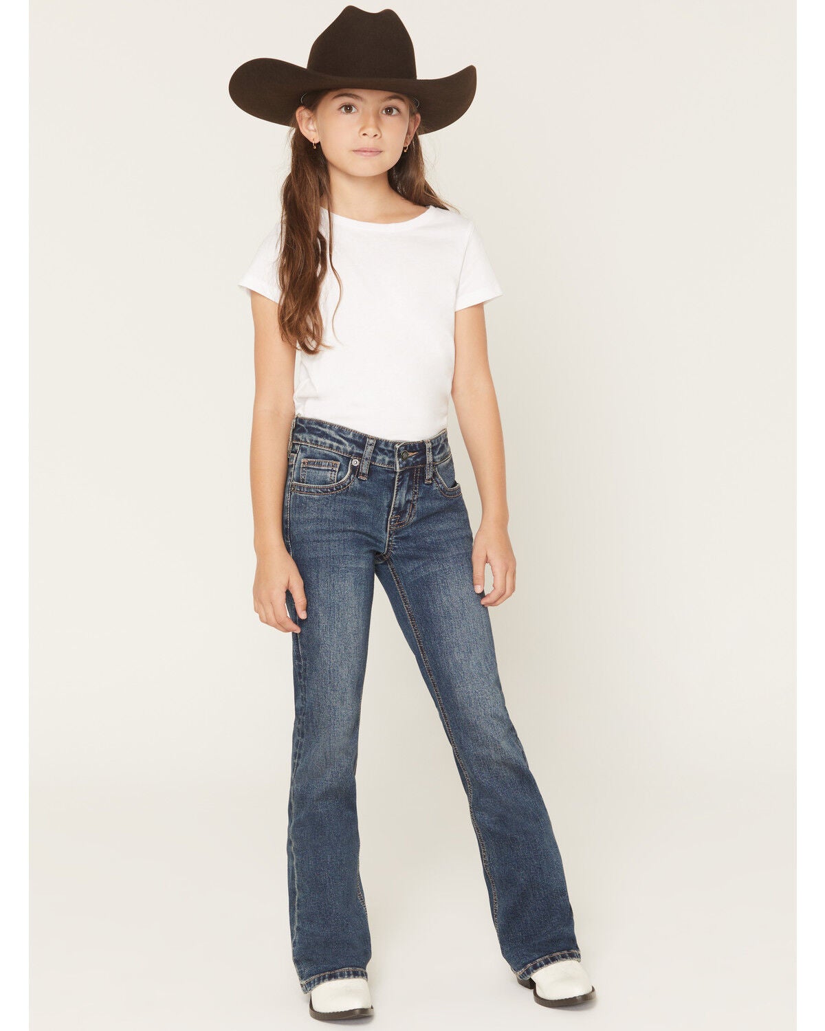 Rock & Roll Denim Girls' Medium Wash Boot Stitch Bootcut Denim Jeans, Medium Wash, hi-res