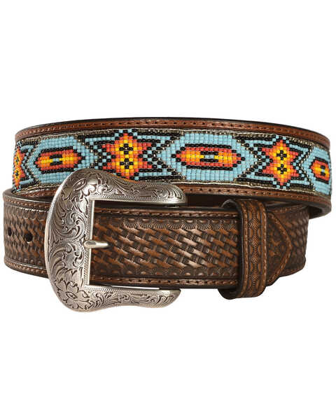 Image #1 - Nocona Beaded Inlay Leather Belt, , hi-res