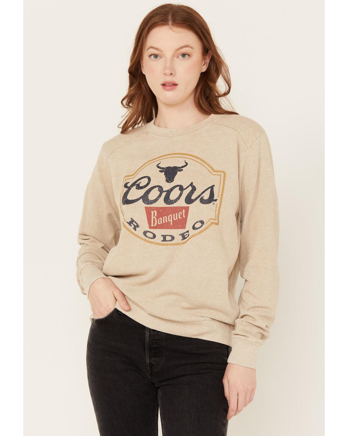 Image #1 - Coors Women's Banquet Logo Crewneck Sweatshirt, Sand, hi-res