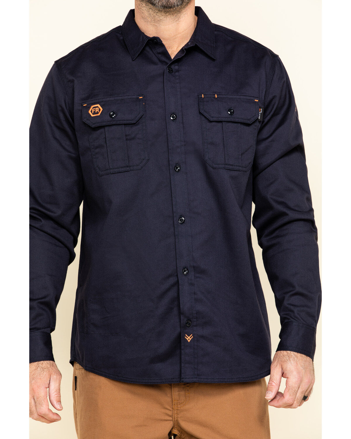 Image #4 - Hawx Men's FR Long Sleeve Button-Down Work Shirt, Navy, hi-res