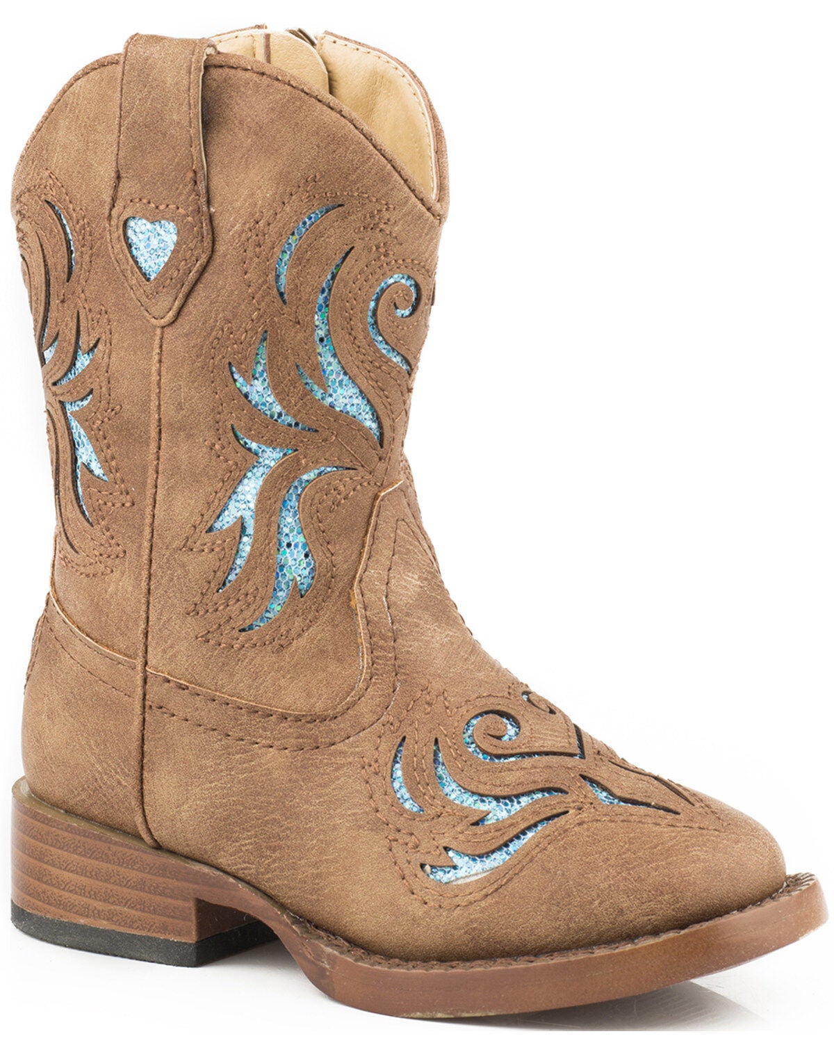 Roper Toddler Girls' Glitter Breeze Western Boots - Square Toe, Tan, hi-res