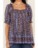 Image #3 - Free People Women's Vintage Lover Floral Print Short Sleeve Blouse, Blue, hi-res