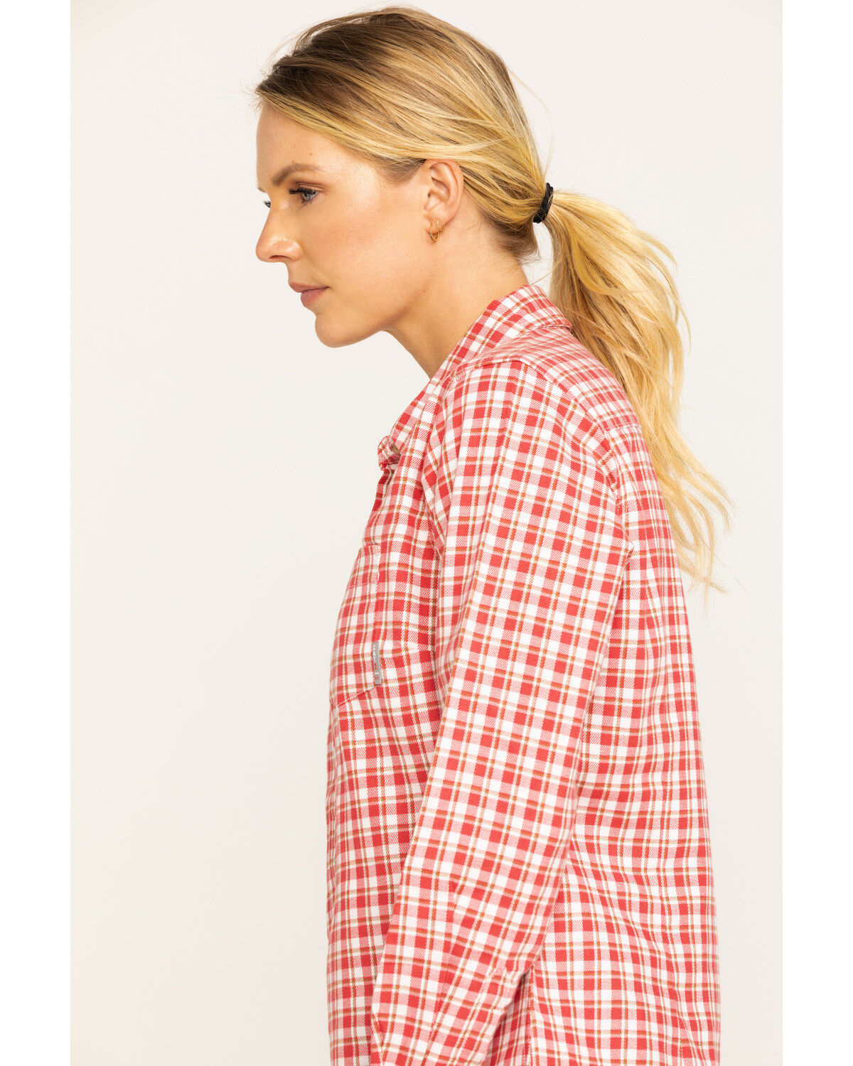 Image #4 - Ariat Women's Boot Barn Exclusive FR Talitha Plaid Long Sleeve Work Shirt, Red, hi-res