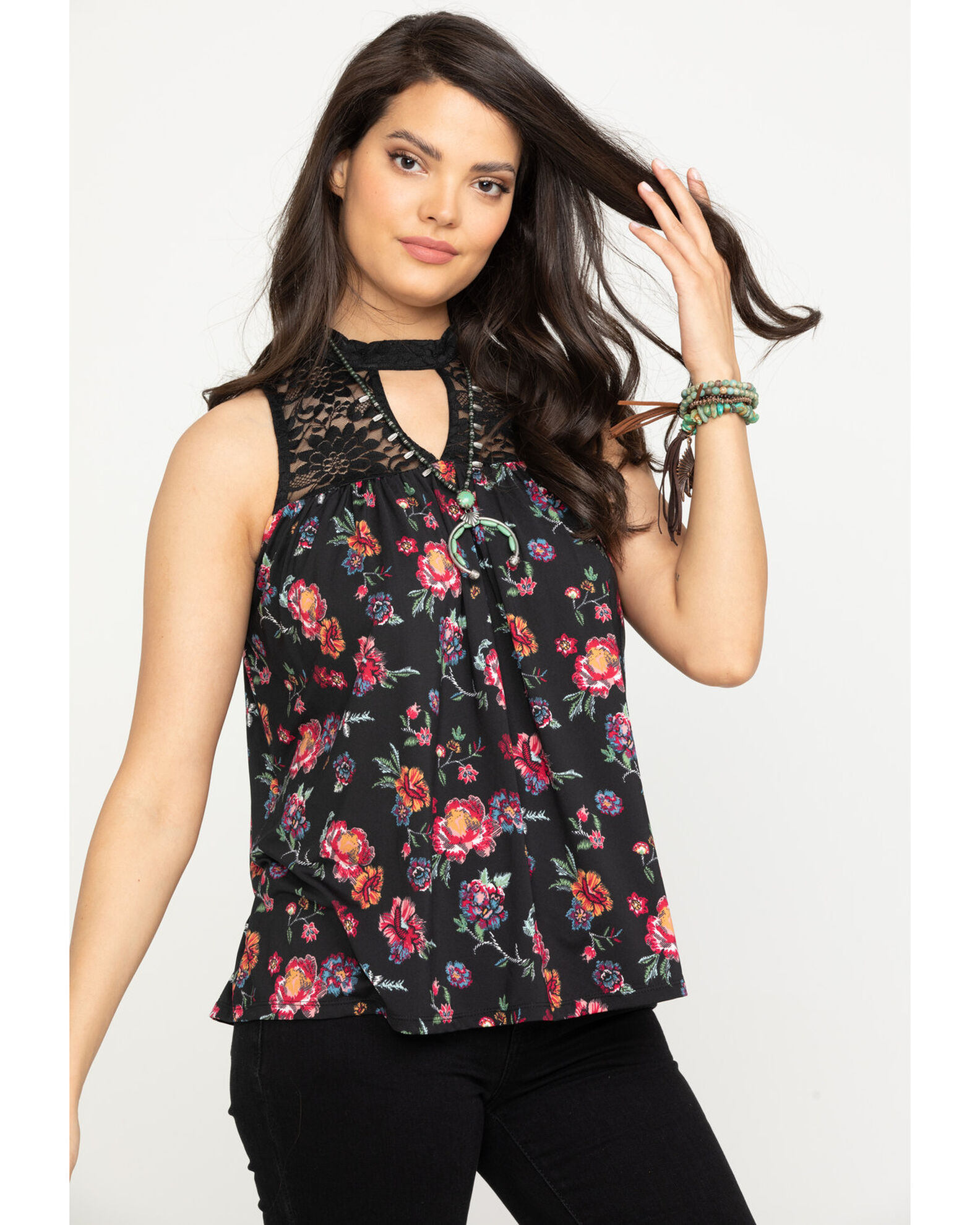 Product Name Studio West Women s Floral Print Lace Knit Top
