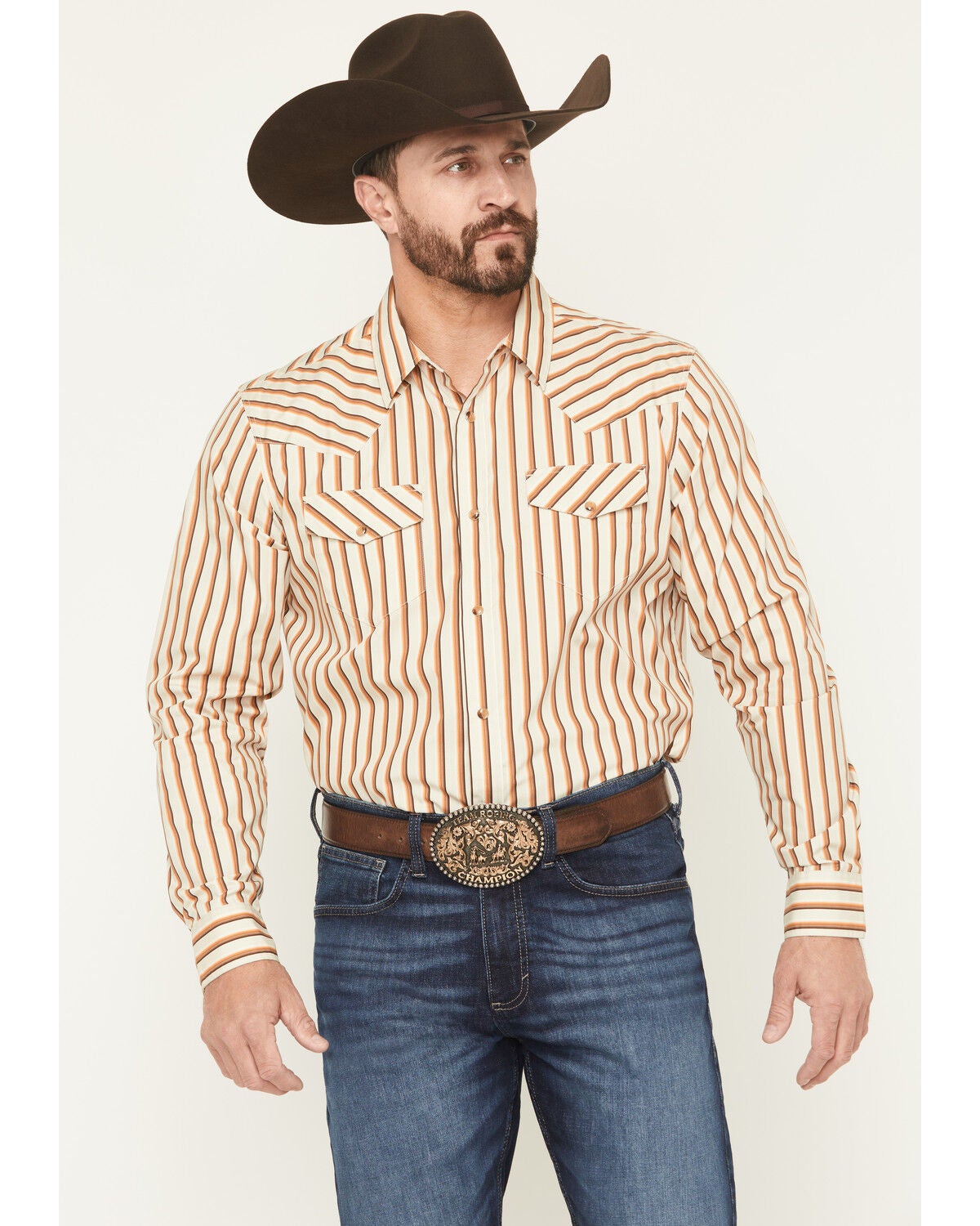 Gibson Trading Co Men's Sand Trap Striped Long Sleeve Snap Western Shirt - Tall, Tan, hi-res