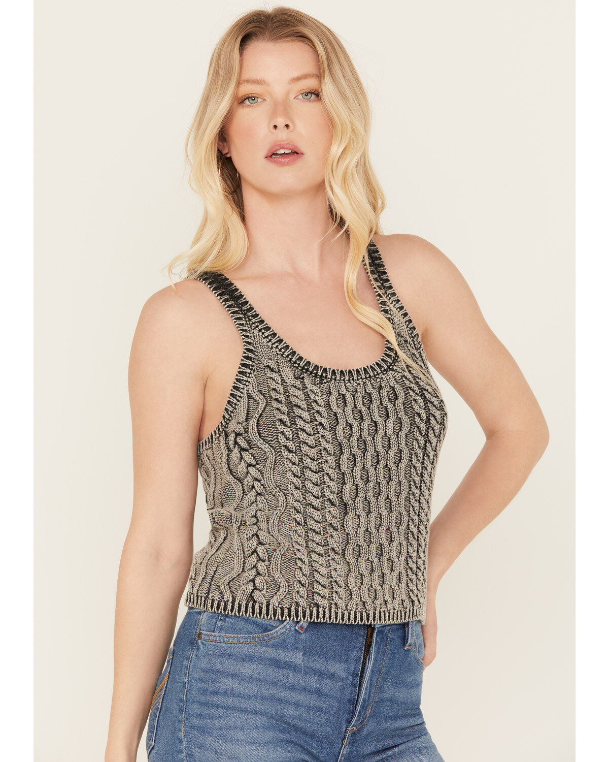 Image #2 - Free People Women's High Tide Cable Knit Sweater Tank, Black, hi-res