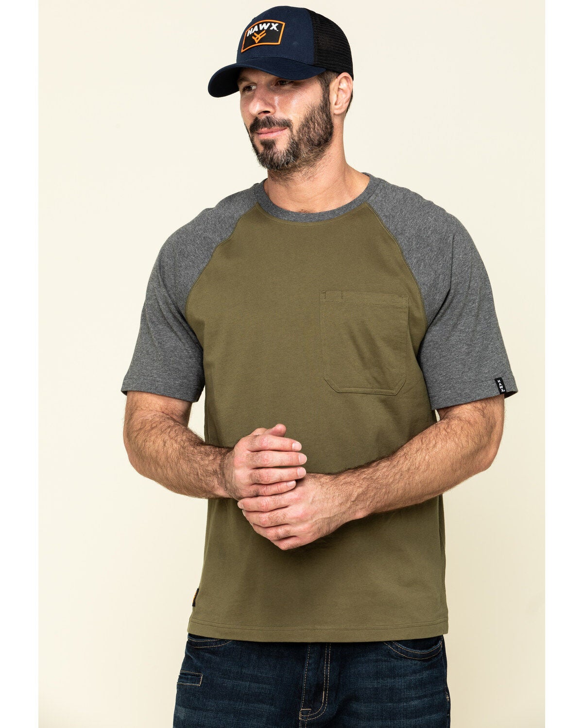 Hawx Men's Olive Midland Short Sleeve Baseball Work T-Shirt, Olive, hi-res