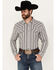 Image #1 - Blue Ranchwear Men's Freestone Striped Print Long Sleeve Snap Western Shirt, Light Grey, hi-res