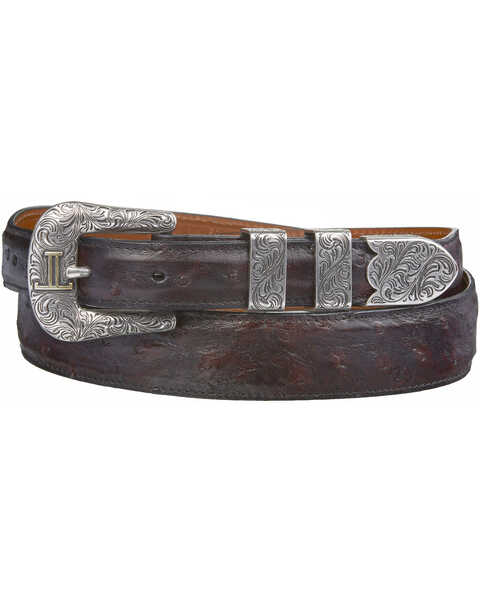Image #1 - Lucchese Men's Black Cherry Full Quill Ostrich Leather Belt, , hi-res