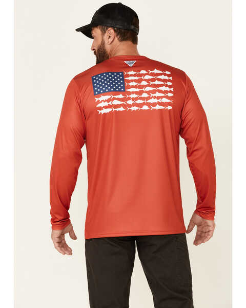 Columbia Men's Red Tackle Flag Back Graphic Long Sleeve T-Shirt , Red, hi-res
