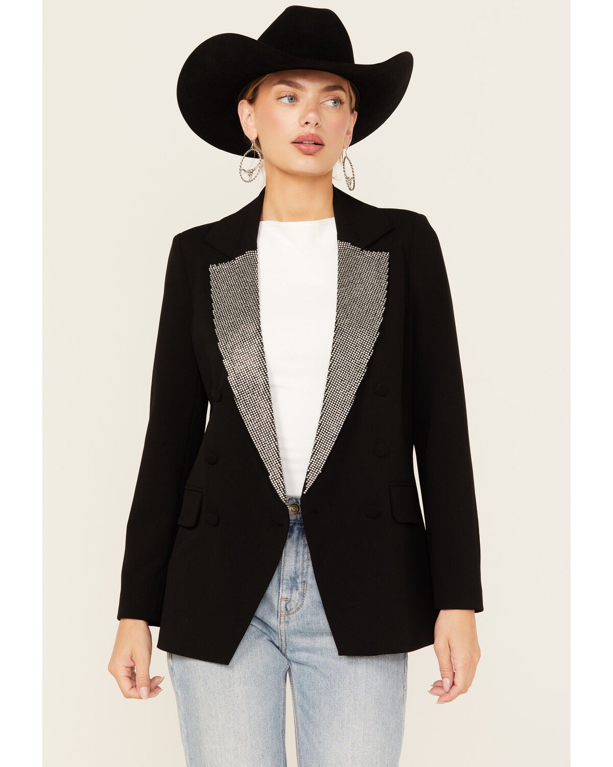 Boom Boom Jeans Women's Crystal Embellished Blazer, Black, hi-res