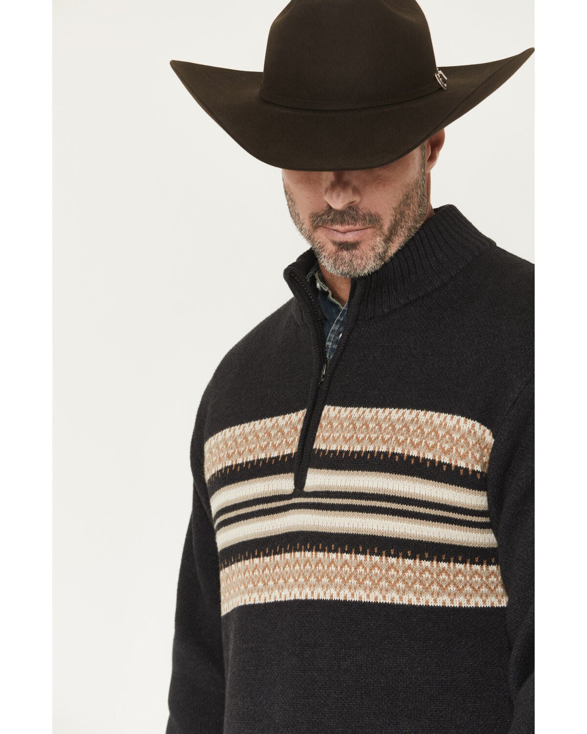 Image #2 - Cinch Men's 1/4 Zip Southwestern Border Print Pullover, Charcoal, hi-res