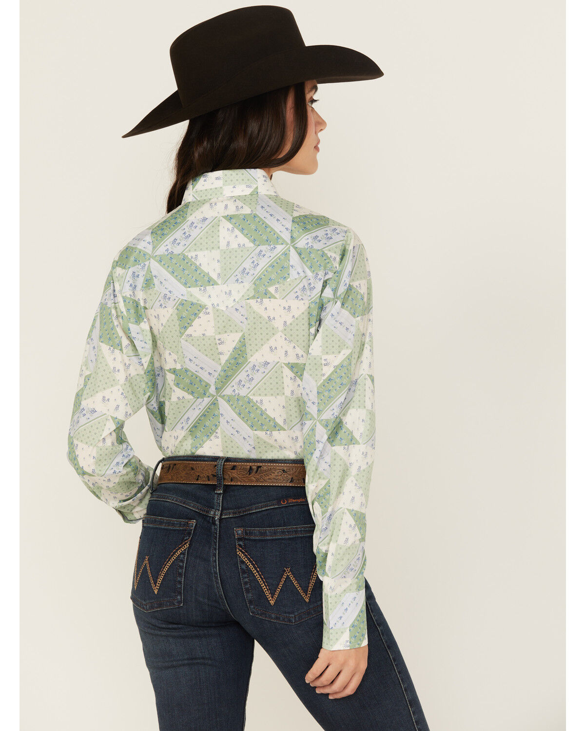 Image #5 - Cowboygirl by Jenna Paulette Women's Patchwork Print Long Sleeve Pearl Snap Western Shirt, Green, hi-res