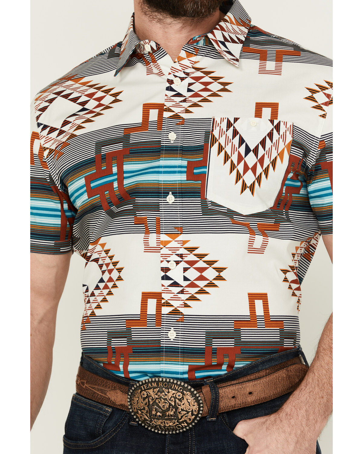 Image #3 - RANK 45® Men's Flash Fire Exploded Southwestern Print Short Sleeve Button-Down Performance Stretch Western Shirt, , hi-res
