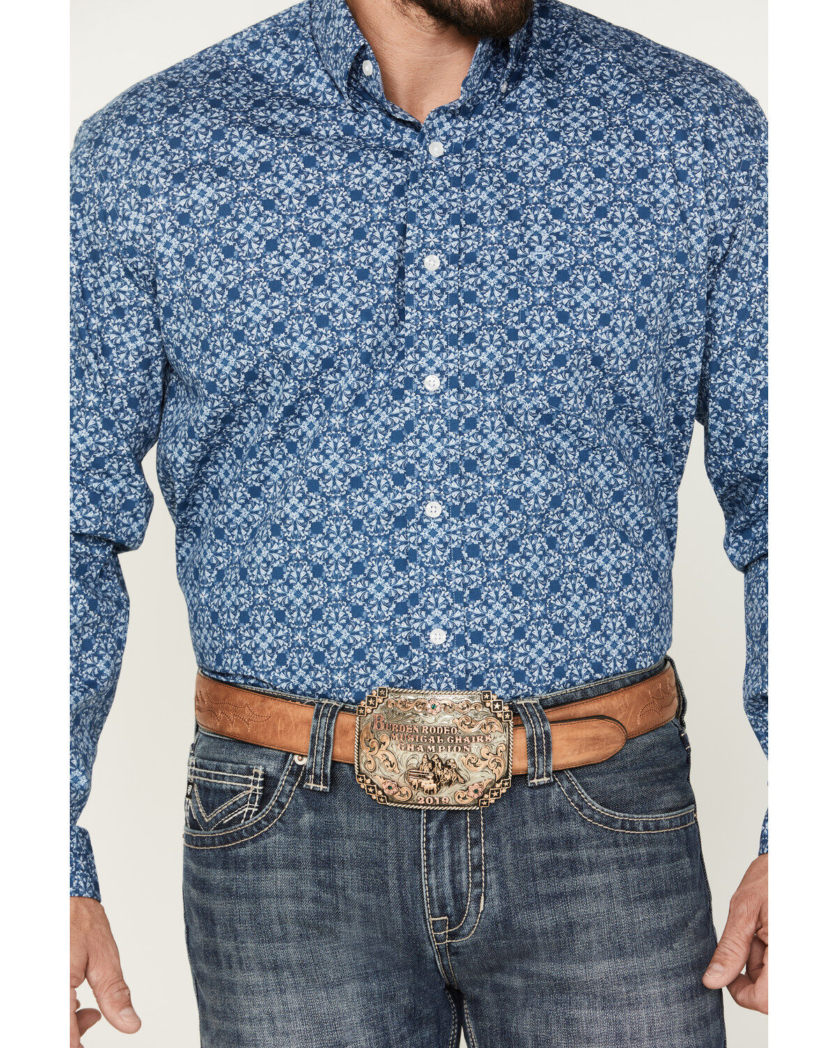 Image #3 - Stetson Men's Floral Long Sleeve Button Down Shirt, Blue, hi-res