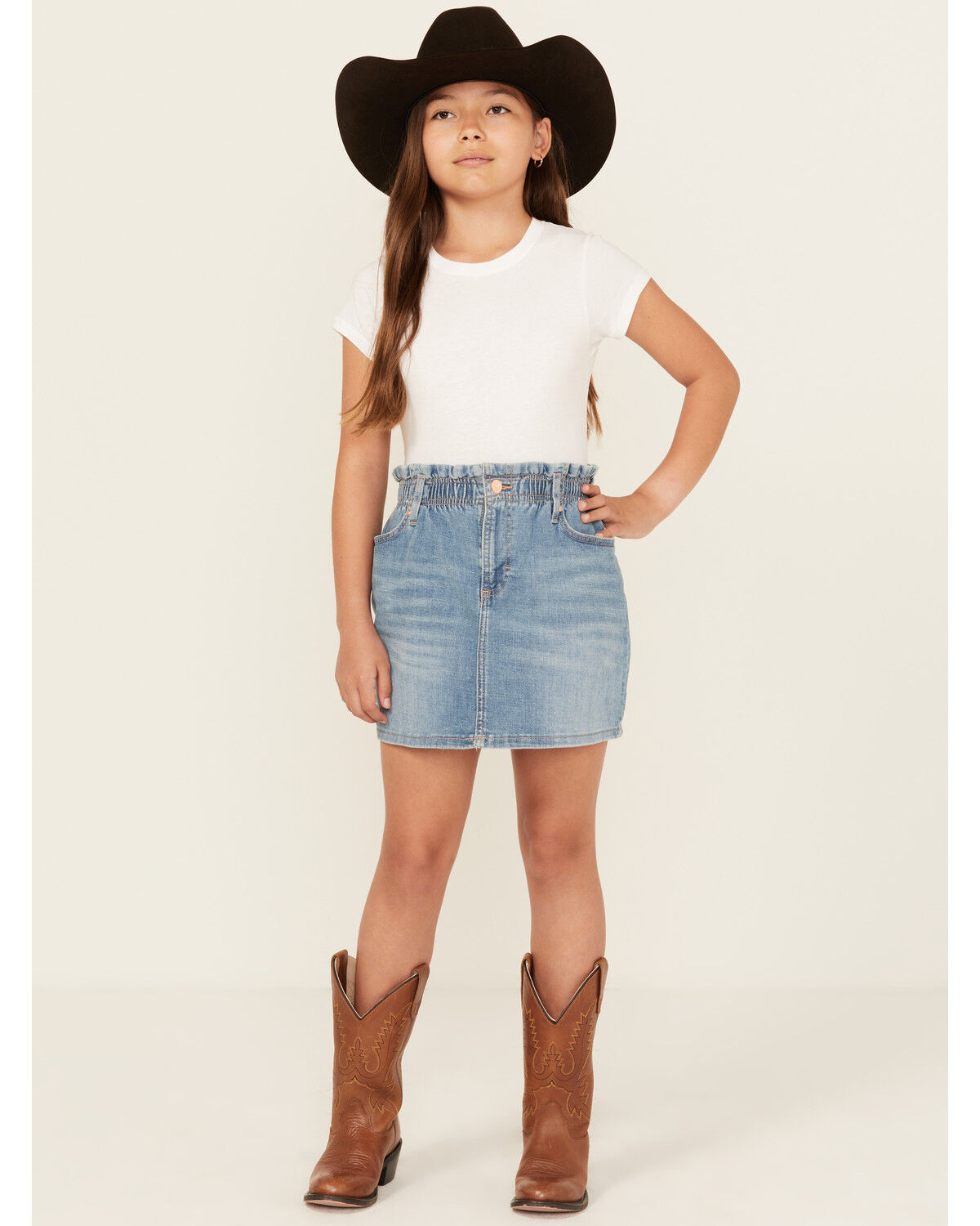 Image #1 - Wrangler Girls' Light Wash Denim Skirt, , hi-res