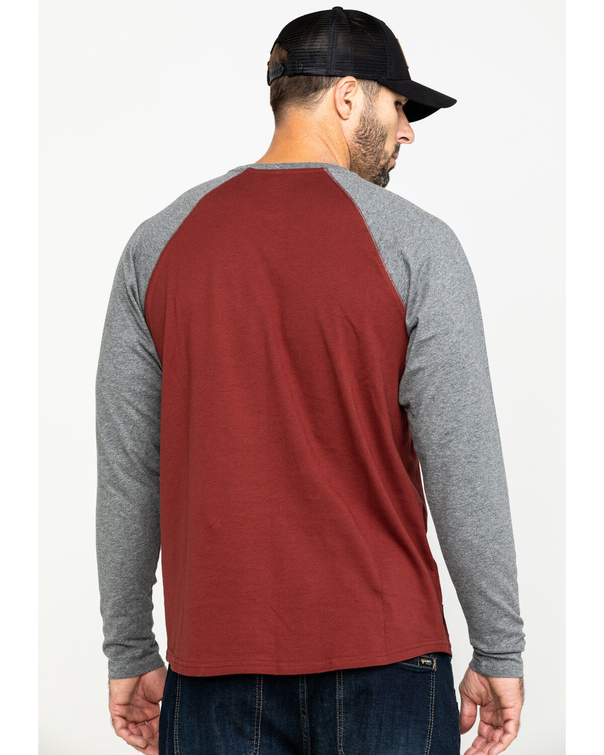 Image #2 - Hawx Men's Red Baseball Raglan Crew Long Sleeve Work Shirt - Tall, , hi-res
