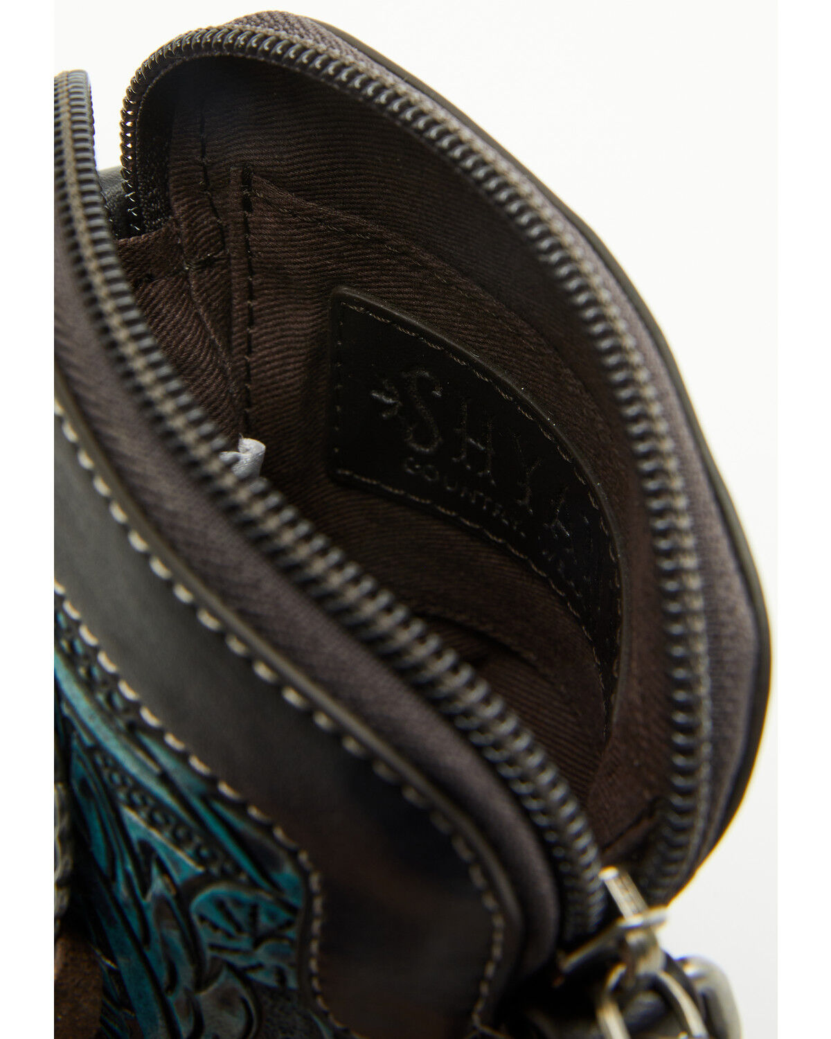 Image #4 - Shyanne Women's Ivy Tooled Fringe Cell Phone Crossbody Bag, Turquoise, hi-res