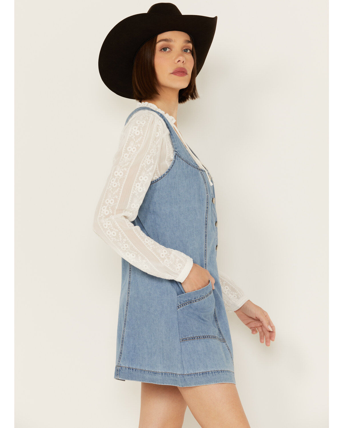 Image #3 - Cleo + Wolf Women's Rigid Oakes Medium Wash A-Line Denim Mini Dress, Medium Wash, hi-res