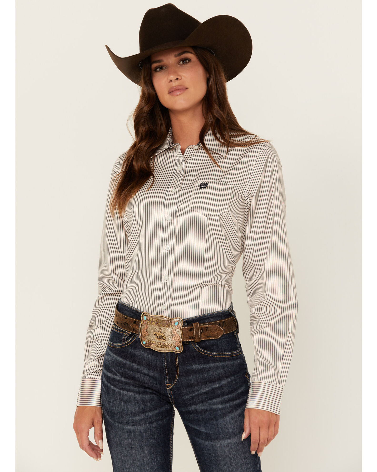 Cinch Women's Striped Long Sleeve Button Down Western Shirt