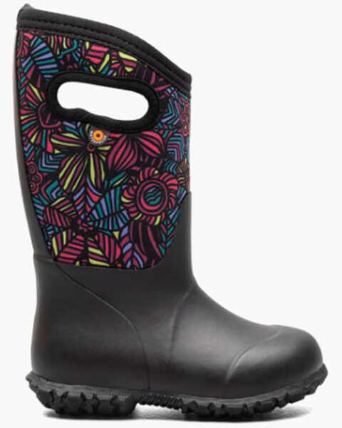 Bogs Girls' York Wild Garden Rain Boots - Round Toe, Black, hi-res