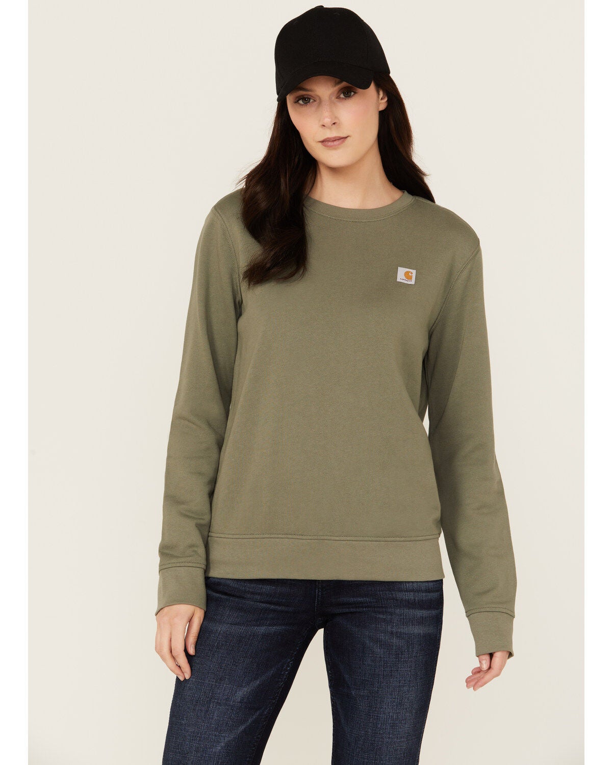 Carhartt Women's Relaxed Fit Midweight Crewneck Sweatshirt, Olive, hi-res