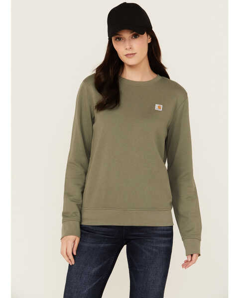 Carhartt Women's Relaxed Fit Midweight Crewneck Sweatshirt , Olive, hi-res