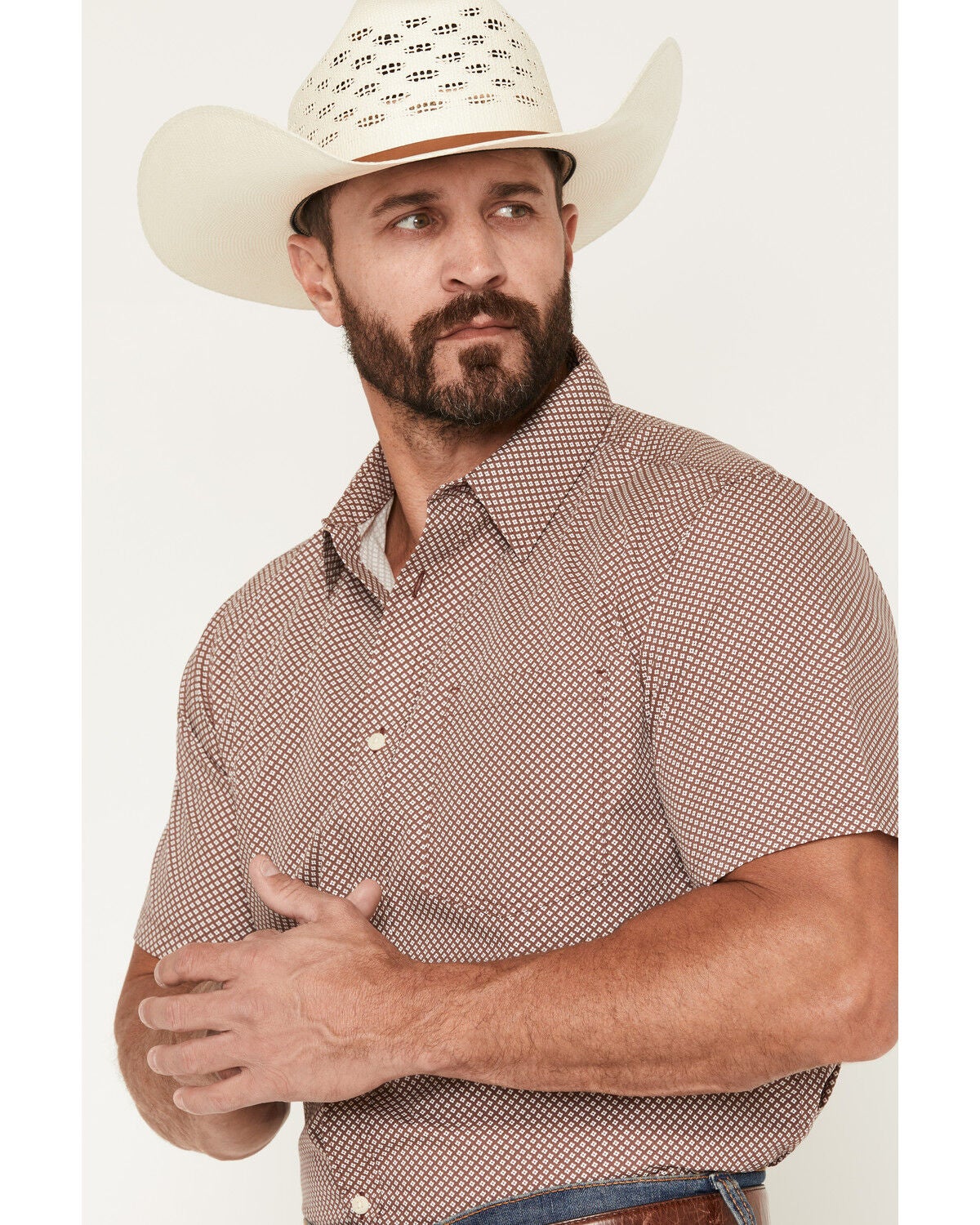 Image #2 - Gibson Trading Co Men's Kick Dust Geo Print Short Sleeve Button-Down Western Shirt, Burgundy, hi-res